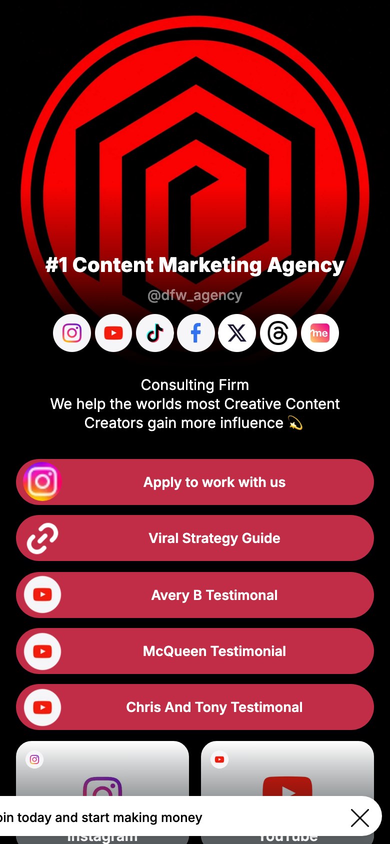 The dfw agency page on Linkme