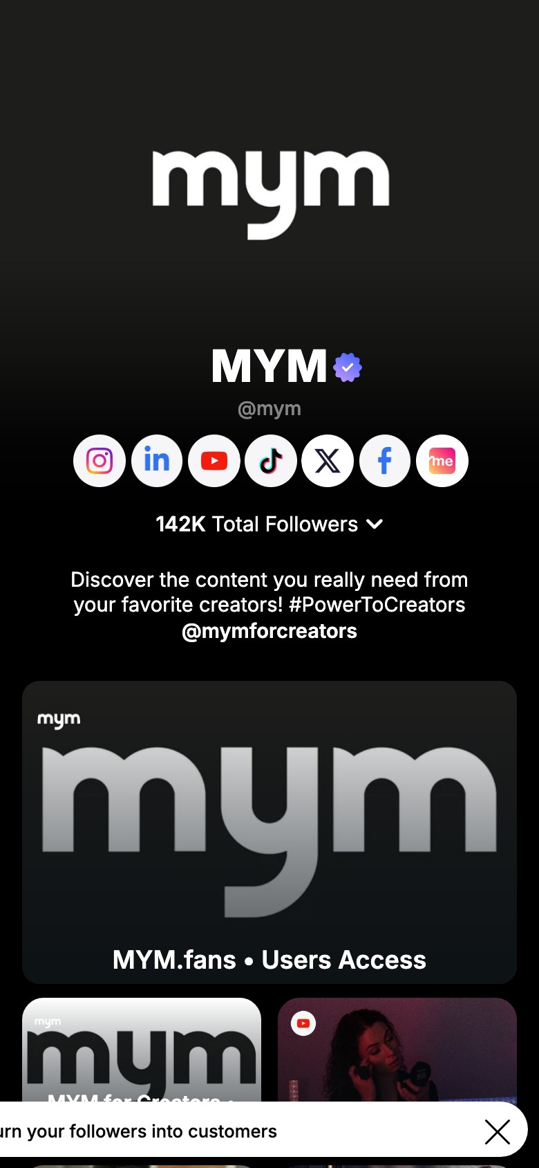 The mym page on Linkme