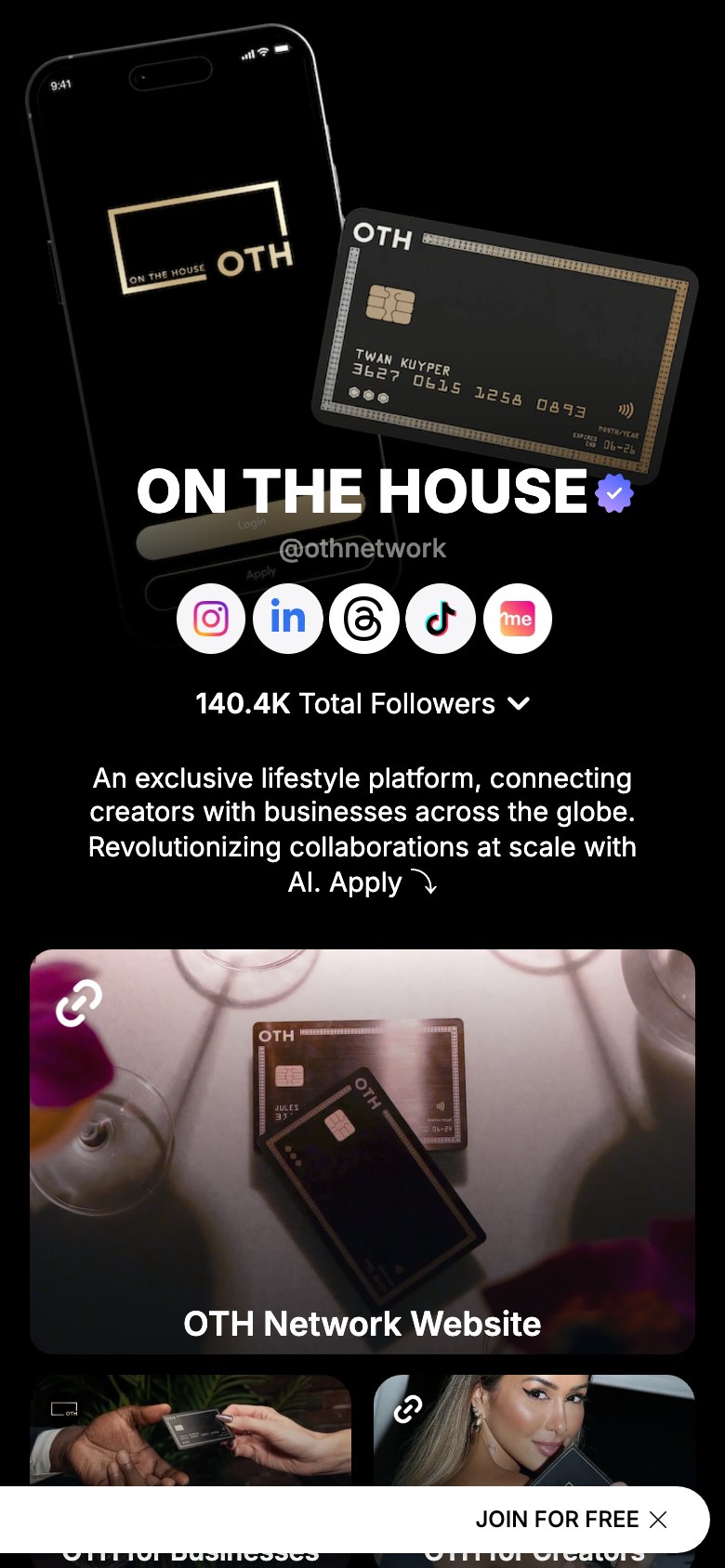 The othnetwork page on Linkme