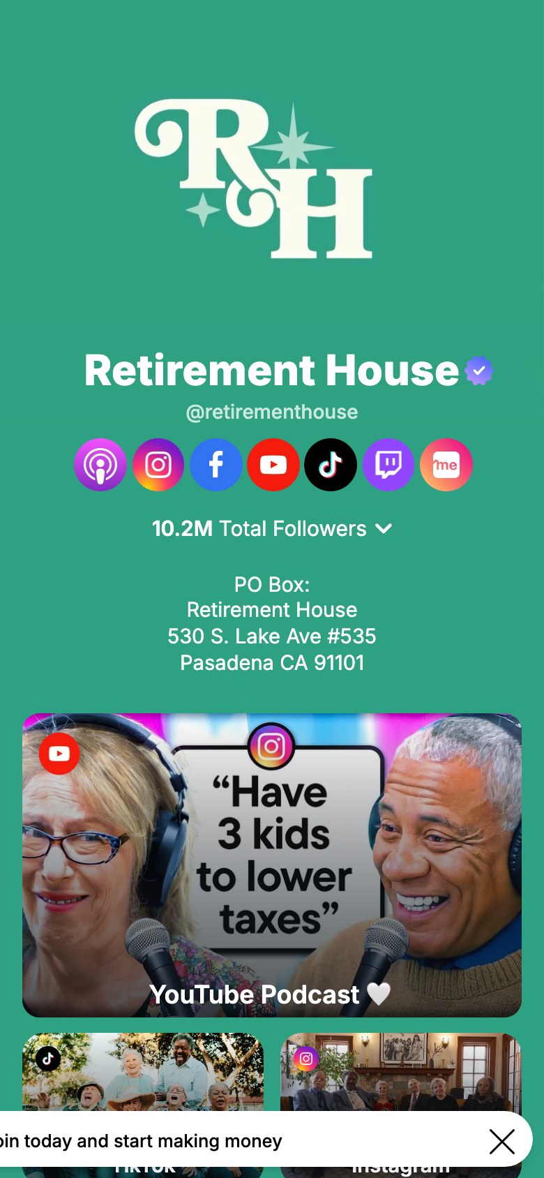 The retirementhouse page on Linkme