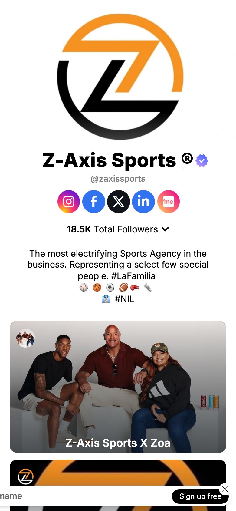 The zaxissports page on Linkme